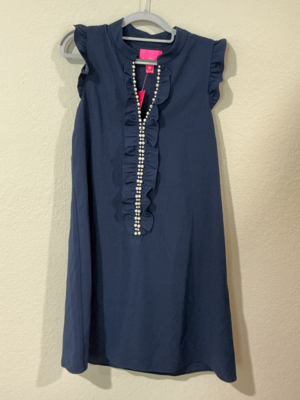 Lilly Pulitzer Navy Ruffle Dress with Pearl Trim